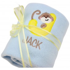 Baby Boy Personalised Embroidered Blanket Cute Monkey Design